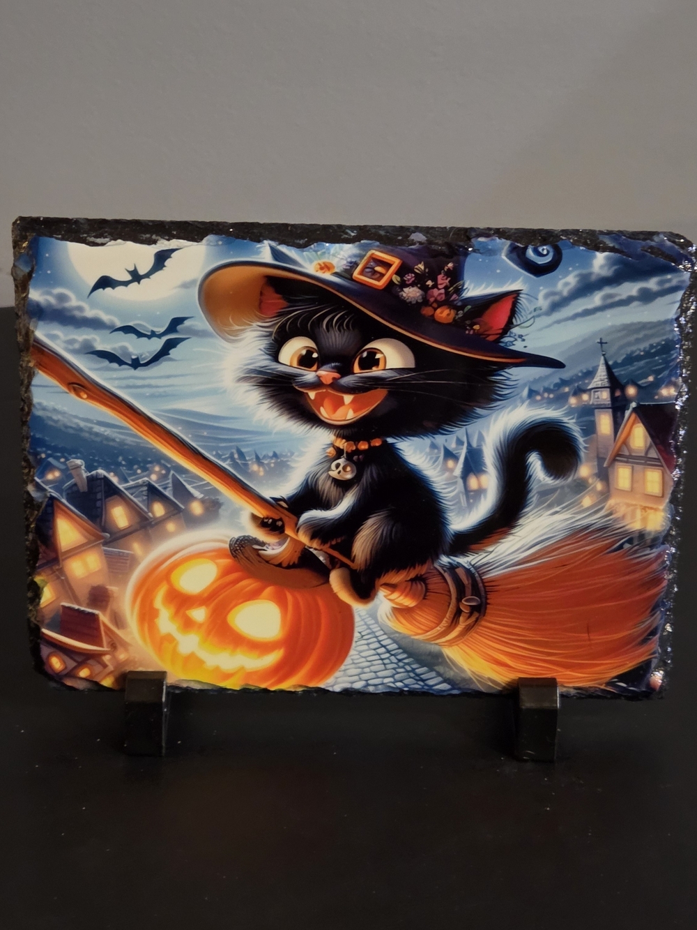 Halloween Black Cat Witch Photo Slate